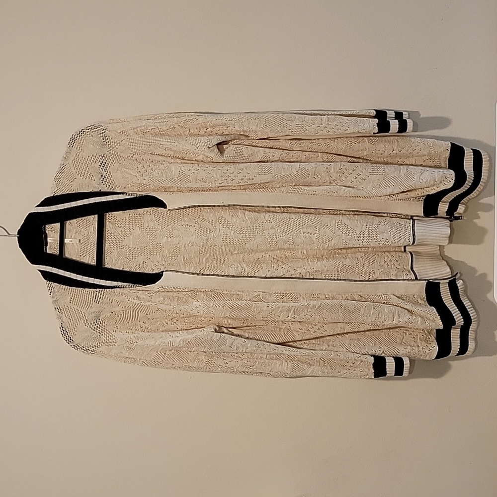 Free People Crochet Lace Bomber Jacket medium cream and black medium m